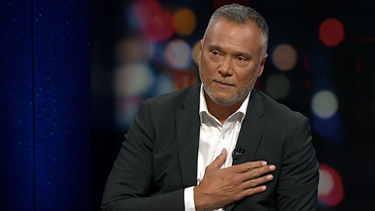 Stan Grant makes an emotional speech after stepping down as host of Q+A.