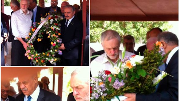Then Labour MP, now Labour leader Jeremy Corbyn is shown at a wreath laying ceremony in a Tunisian graveyard that has led to accusations he was honouring terrorists.