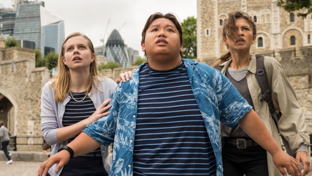 Angourie Rice, Jacob Batalon and Zendaya in Spider-Man: Far From Home. 