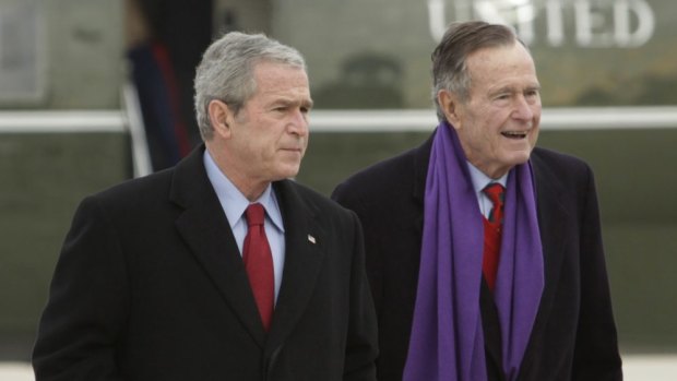George H.W. Bush senior, right, with his son George W. Bush in Maryland in 2008.