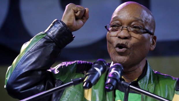 President Jacob Zuma addresses supporters at a victory rally of his ruling African National Congress (ANC) in Johannesburg, on May 10, 2014.