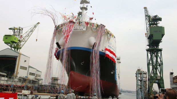 Suiso Frontier during a ceremony at the Kobe Works yard on Wednesday.