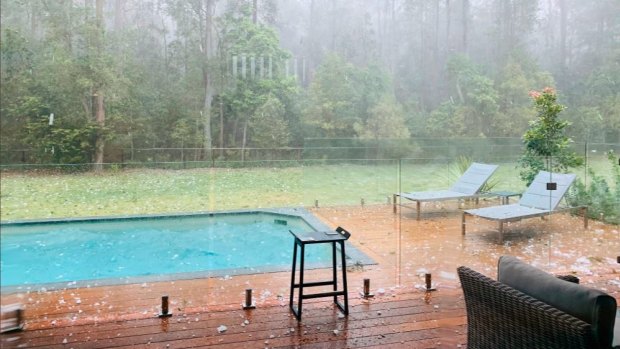 Hail storm in Sunshine Coast on November 17 in Queensland amid bushfire dangers across the state.