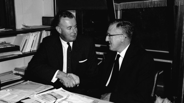 Labor leader Arthur Calwell, right, with his new deputy, Gough Whitlam, in 1960.