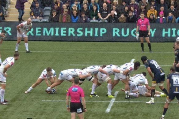 The caterpillar ruck has been taken to extreme lengths in Europe. This was in an Exeter-Worcester clash.