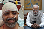 Captain Smit Machchhar, the 38-year-old Indian pilot who fought off a cockpit attack on the FlyDubai flight, speaks to Indian Prime Minister Narendra Modi on a video call from hospital.