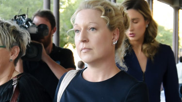 Bettina Schmook leaving the District Court after being sentenced in Adelaide.