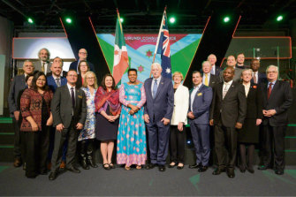 Burundi's first lady Denise Bucumi Nkurunziza and Barry and Margaret Court with other officials at the opening of the Consulate of the Republic of Burundi at Victory Life Centre in Osborne Park.