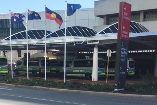 Ambulances ramped outside Sir Charles Gairdner Hospitals.