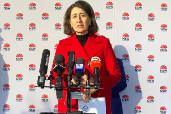 Premier Gladys Berejiklian provides her COVID-19 update on Sunday. She said the pandemic had taken a personal toll. 