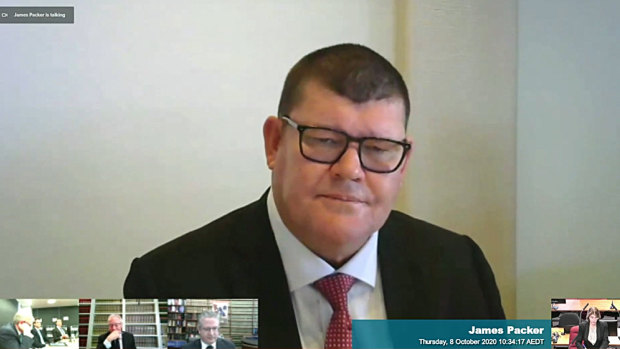 James Packer giving evidence to the ILGA inquiry on Thursday. 