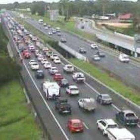 The Bruce Highway northbound congestion in Burpengary about 4.30pm on Friday.