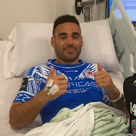 Tyrone May’s dislocated hip sent him to hospital.