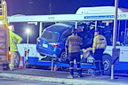 The car could be seen hanging with its rear in mid-air and its front wedged inside the bus, even as the larger vehicle eventually drove off.