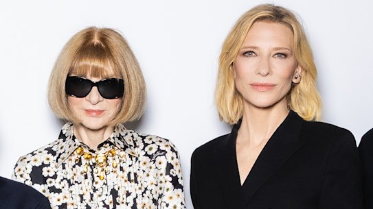 Roger Federer, Clare Waight Keller, Koji Yanai, Anna Wintour, Cate Blanchett, and artist in residence KAWS at the Uniqlo event New York.