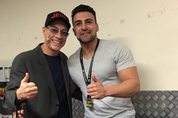 Noureddean Jamal, right, posed with a Jean-Claude Van Damme at a charity night headlined by the famous actor.