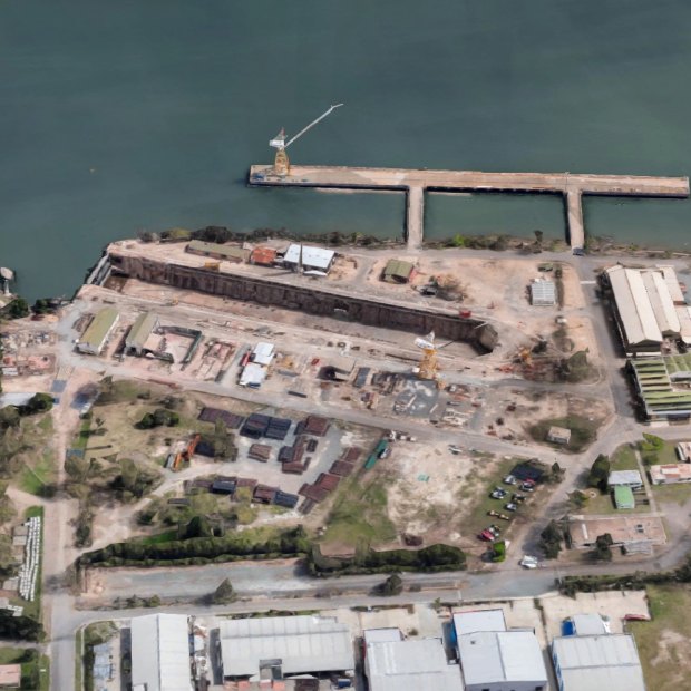 Aerial view of the Cairncross Graving Dock at Morningside.