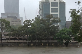 Inundation of the ground level car park on the site of the new Powerhouse Museum in February.