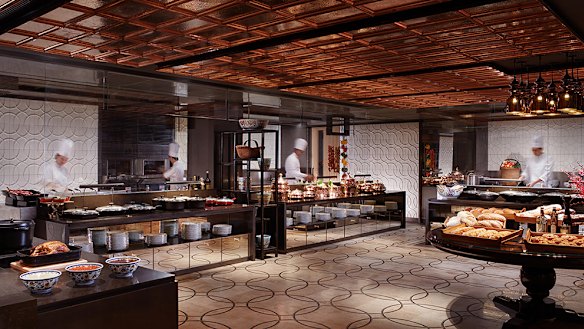 The hotel’s Colony restaurant features a series of cook-to-order food stations.