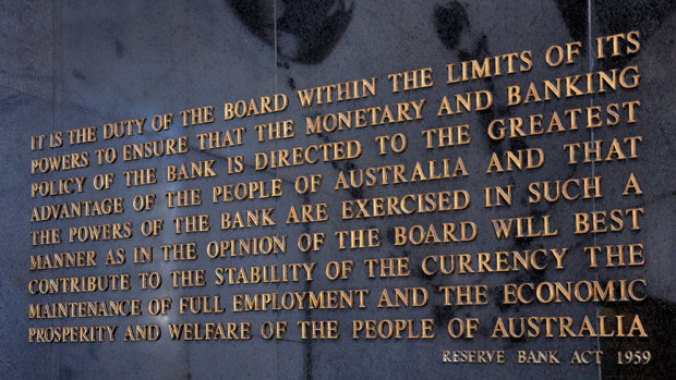 A plaque in the RBA’s headquarters in Sydney sets out its key functions. The OECD says it’s time to review the bank.