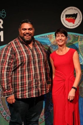 Minister for Families and Communities Kate Washington with AbSec CEO John Leha.