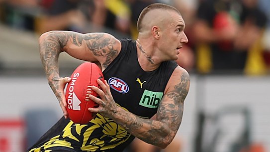Dustin Martin was back in action for the Tigers on Saturday against Geelong.