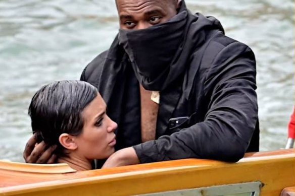 Kanye West with Bianca Censori on their infamous boat trip in Venice.