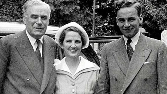 Dame Elizabeth Murdoch, pictured with her husband Sir Keith and son Rupert, around 1950.