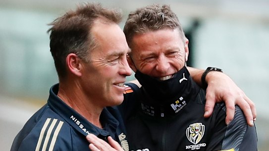 Rivals, yet friends: Alastair Clarkson and Damien Hardwick.