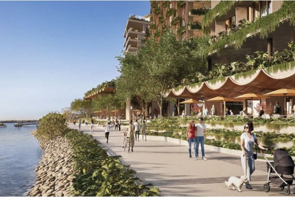 The proposed 220-metre river walk would be serviced by the Teneriffe ferry terminal.