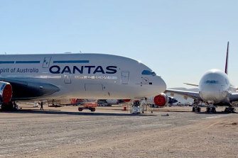 The pandemic resulted in Qantas parking A380 superjumbos in the Mojave desert in California.