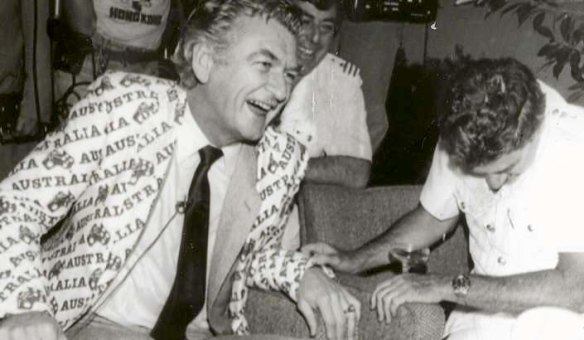 Former prime minister Bob Hawke celebrating the America's Cup win in 1983.