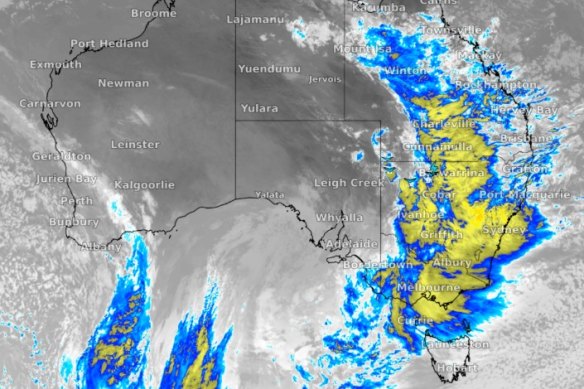 The major weather system hitting Australia’s east coast is expected to bring record rainfall to Sydney.