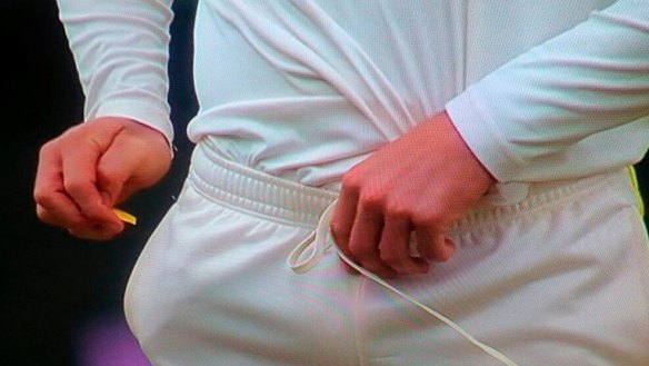 Video showed Bancroft putting the yellow tape down the front  of his pants.