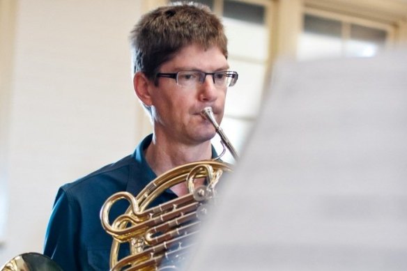 French horn player Michael Dixon at the City Recital Hall in Sydney.