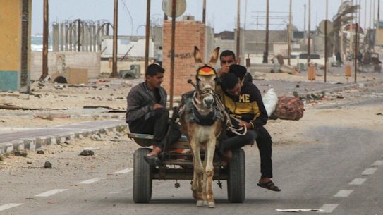 Displaced Palestinians on the coastal road after fleeing the Al-Shifa hospital area of Gaza City near Nuseirat camp, central Gaza, last week.