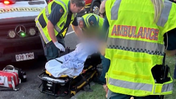 The aftermath of a collision between a ute driven by Broncos player Ezra Mam and an Uber in Brisbane.