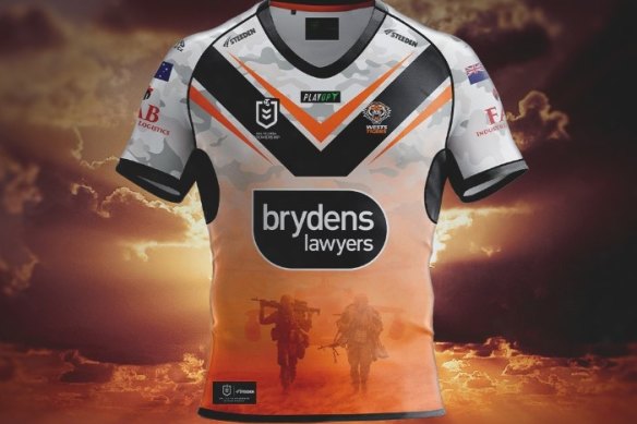 The Wests Tigers’ original Anzac jersey design featured a stock image of American soldiers.