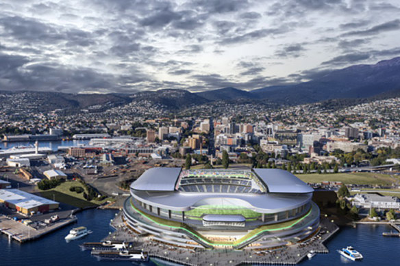 An artist’s impression of the new sporting stadium to be built in Hobart.