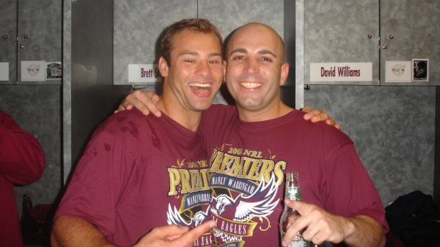 Robby Melhem, right, with Brett Stewart after Manly's 2008 grand final win over Melbourne.