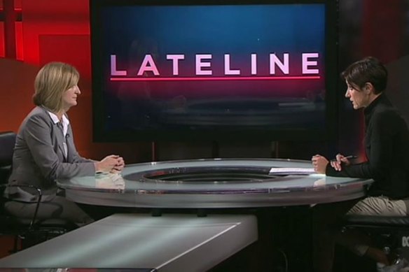 Pamela Young and Emma Alberici during the Lateline interview, aired in April 2015.