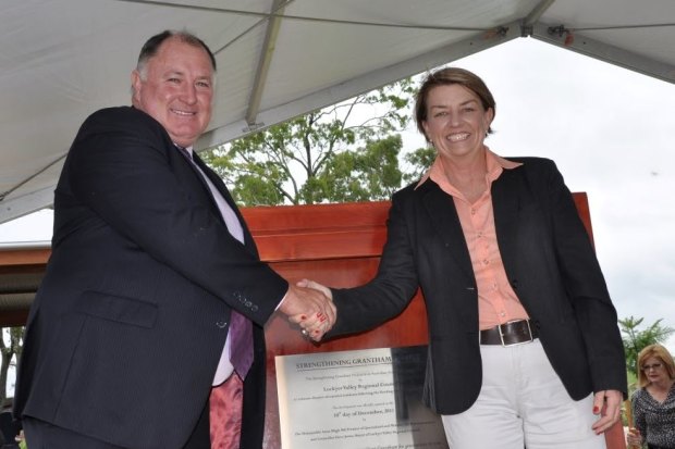 Then mayor Steve Jones opens the new Grantham with then premier Anna Bligh on December 10, 2011.