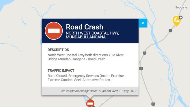 A Main Roads notification of the crash.