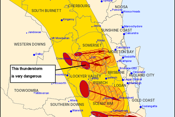 The Bureau of Meteorology has issued a serious storm warning for parts of south-east Queensland.