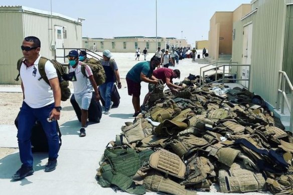 An image posted to Instagram by renaissance_rug_cleaning, captioned “Made it out of Afghanistan to an air base in Qatar with many other people. All is well considering the situation. #afghanistan #kabul” 