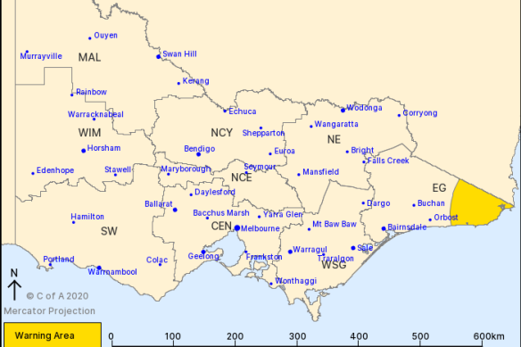 The Bureau of Meteorology has issued a severe weather warning for heavy rain in East Gippsland.