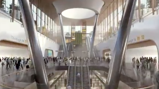 A 2019 artist's impression of the station that could be built at Melbourne Airport.
