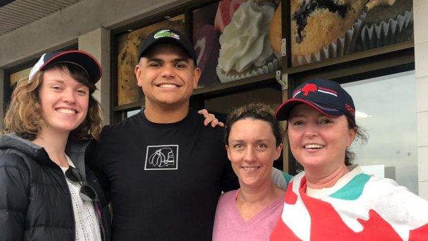 Latrell Mitchell and the Whitington family in Tuncurry.