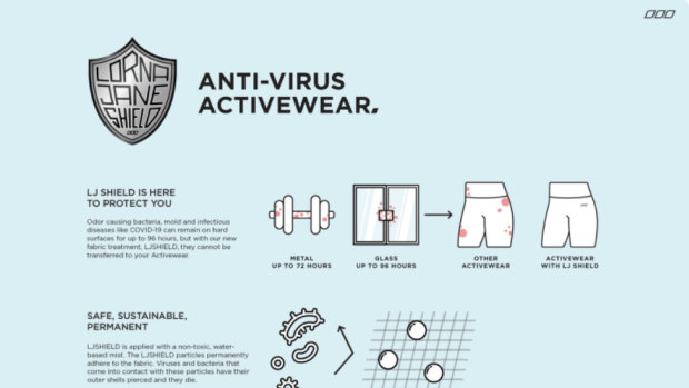 Lorna Jane has rebranded its 'anti-viral' activewear range and updated  its description of the product on its website.