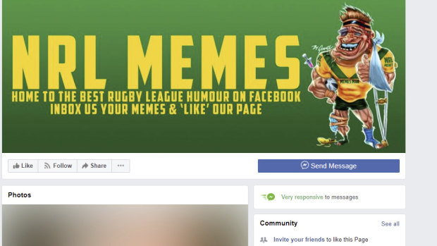 The NRL Memes page, which has been removed from Facebook.